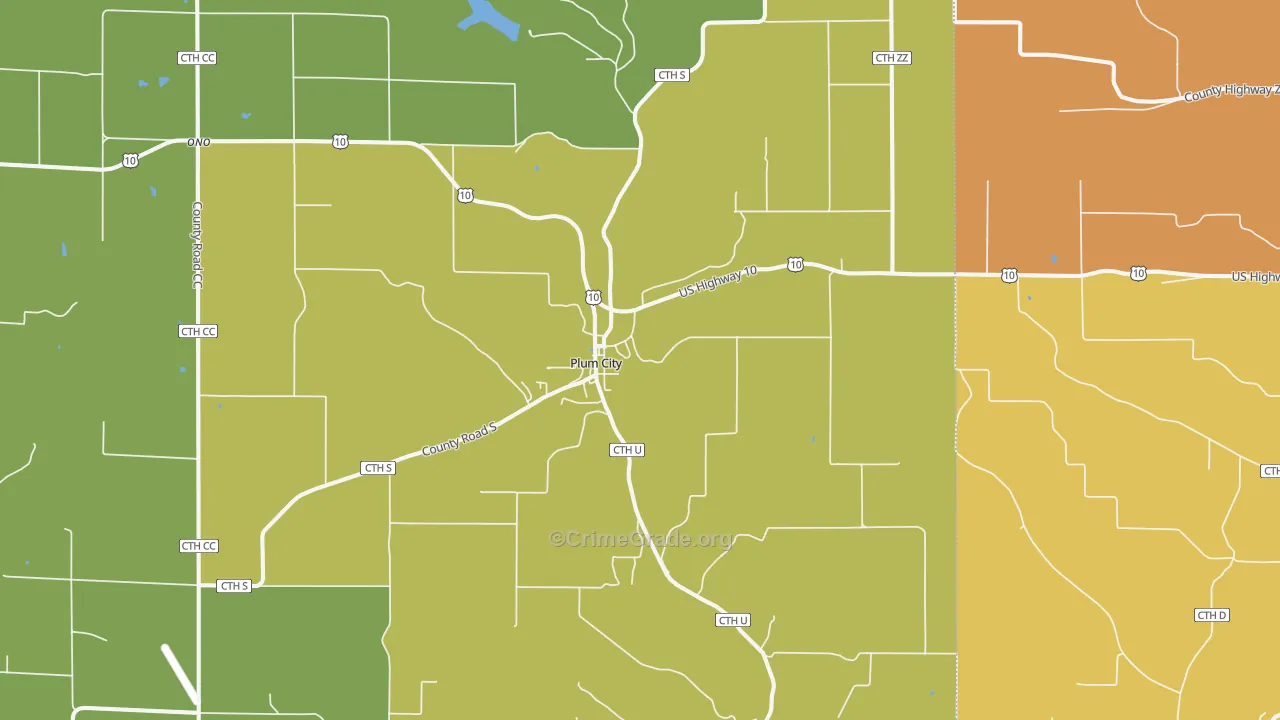Plum City, WI Map of Burglary Rates