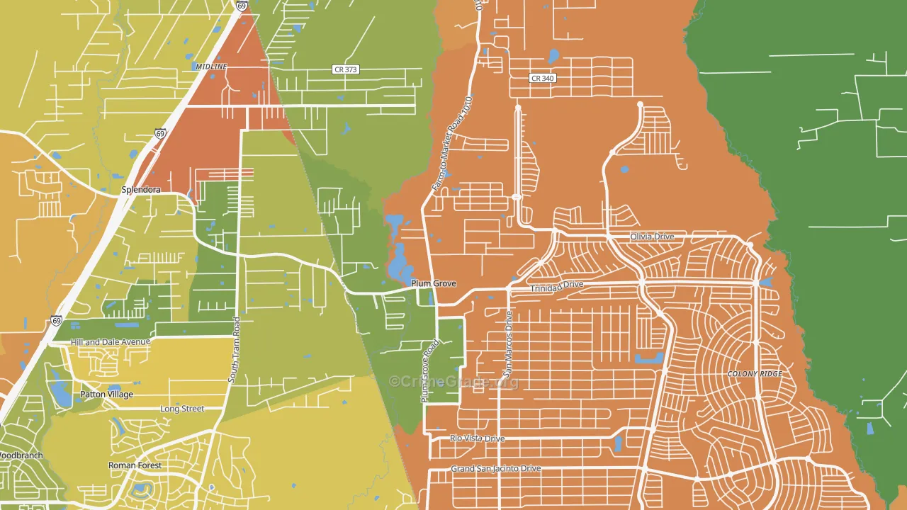 Plum Grove, TX Map of Burglary Rates