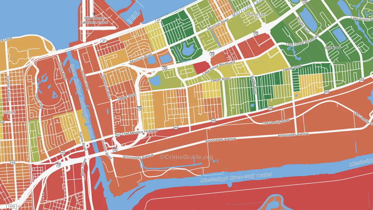 Plum Orchard, New Orleans, LA Map of Burglary Rates