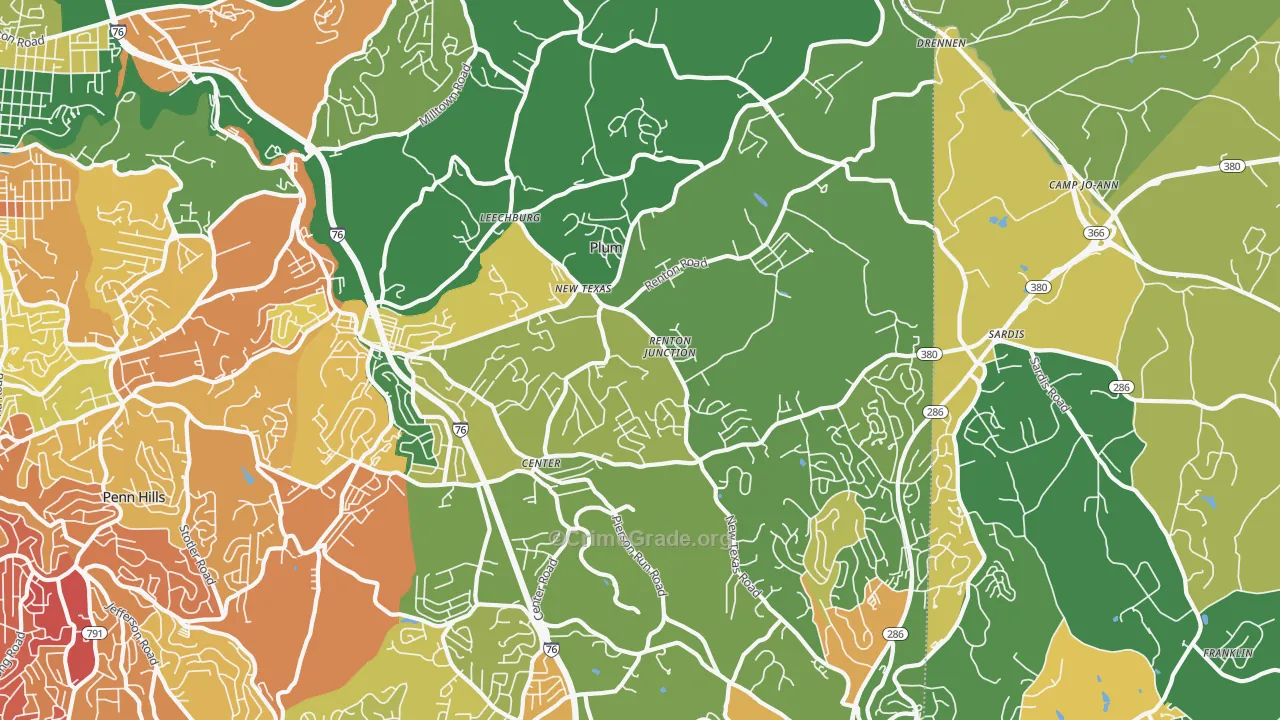 Plum, PA Map of Burglary Rates