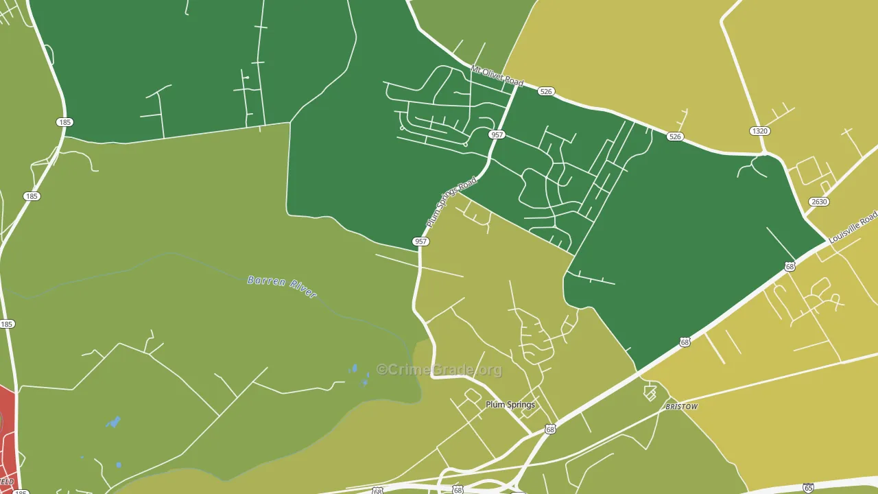 Plum Springs, KY Map of Burglary Rates