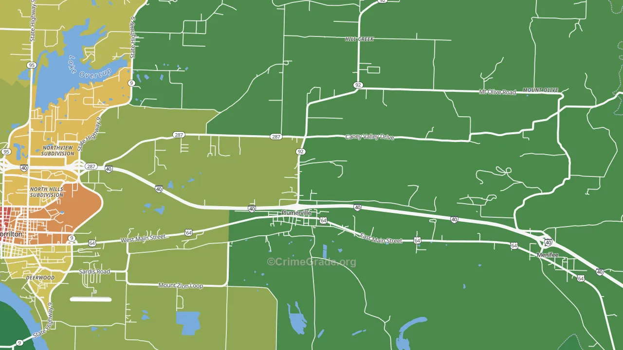 Plumerville, AR Map of Burglary Rates