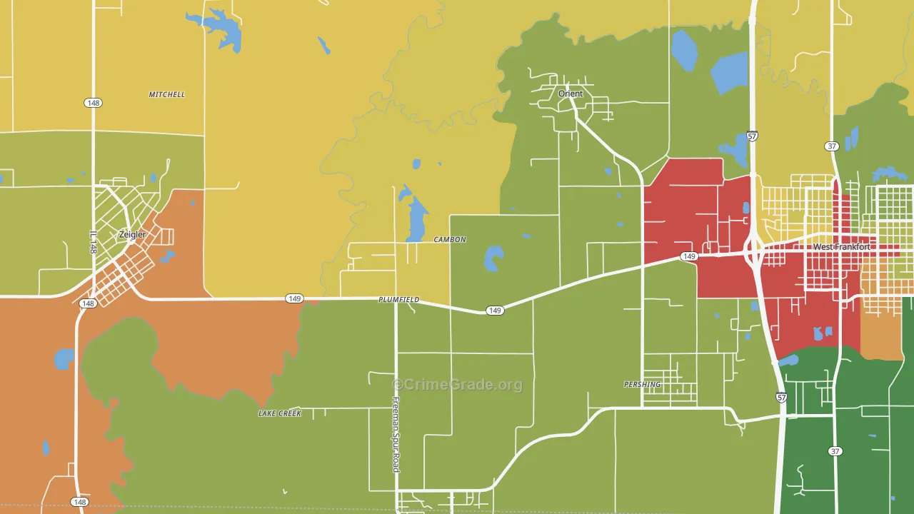 Plumfield, IL Map of Burglary Rates