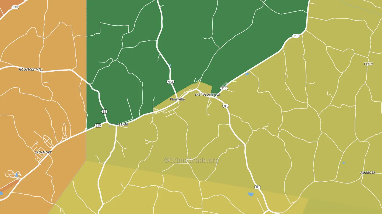 Plumville, PA Map of Burglary Rates