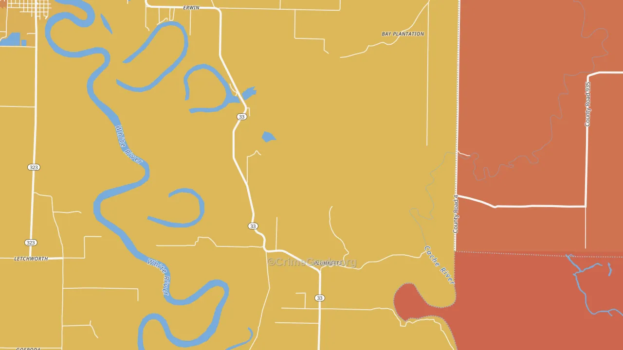 Plunketts, AR Map of Burglary Rates