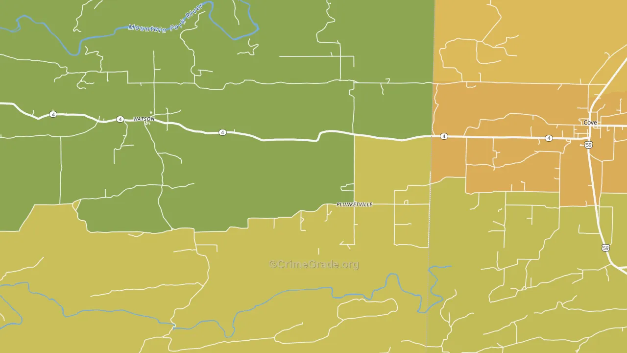 Plunketville, OK Map of Burglary Rates