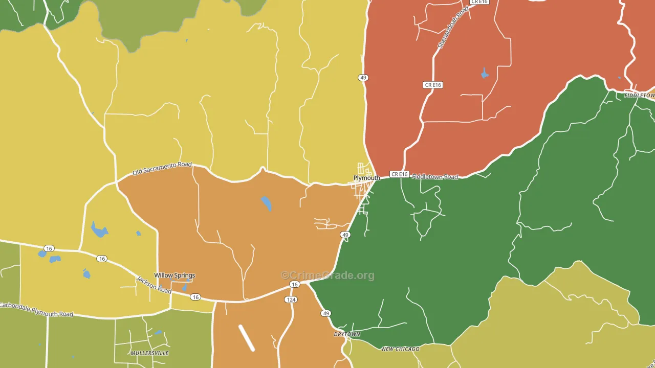 Plymouth, CA Map of Burglary Rates
