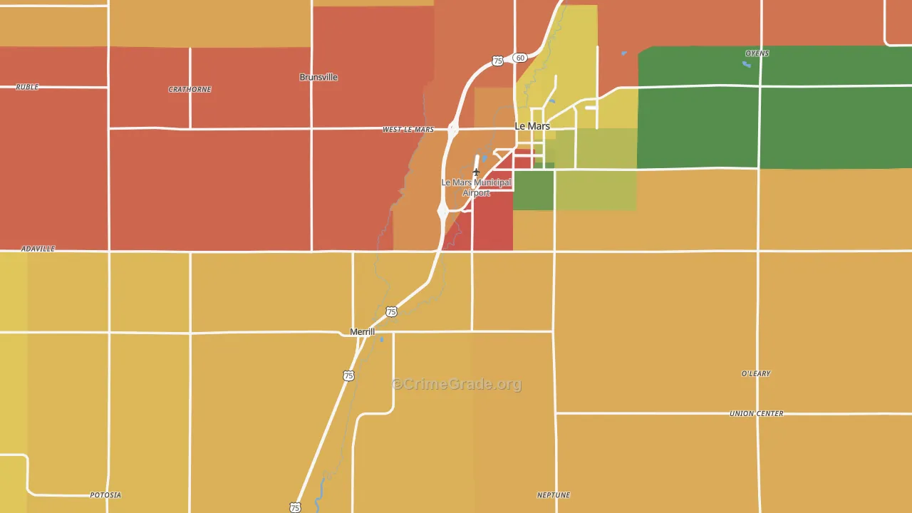 Plymouth County, IA Map of Burglary Rates