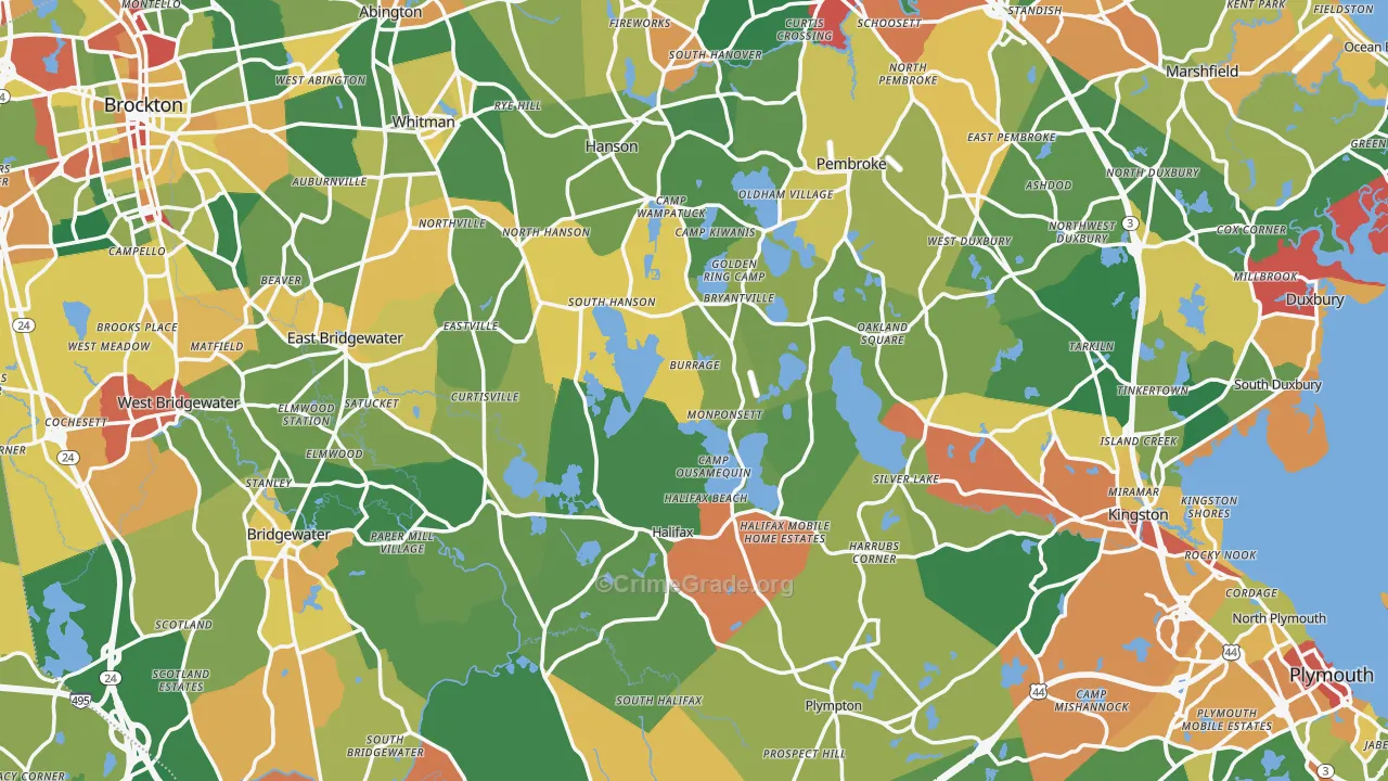 Plymouth County, MA Map of Burglary Rates