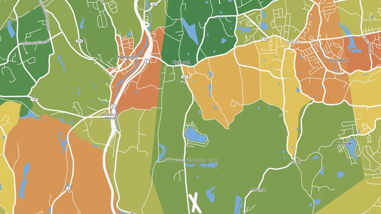 Plymouth, CT Map of Burglary Rates