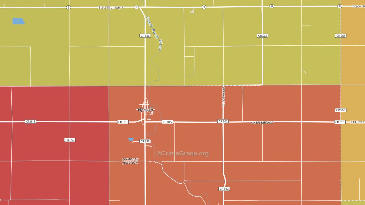 Plymouth, IA Map of Burglary Rates