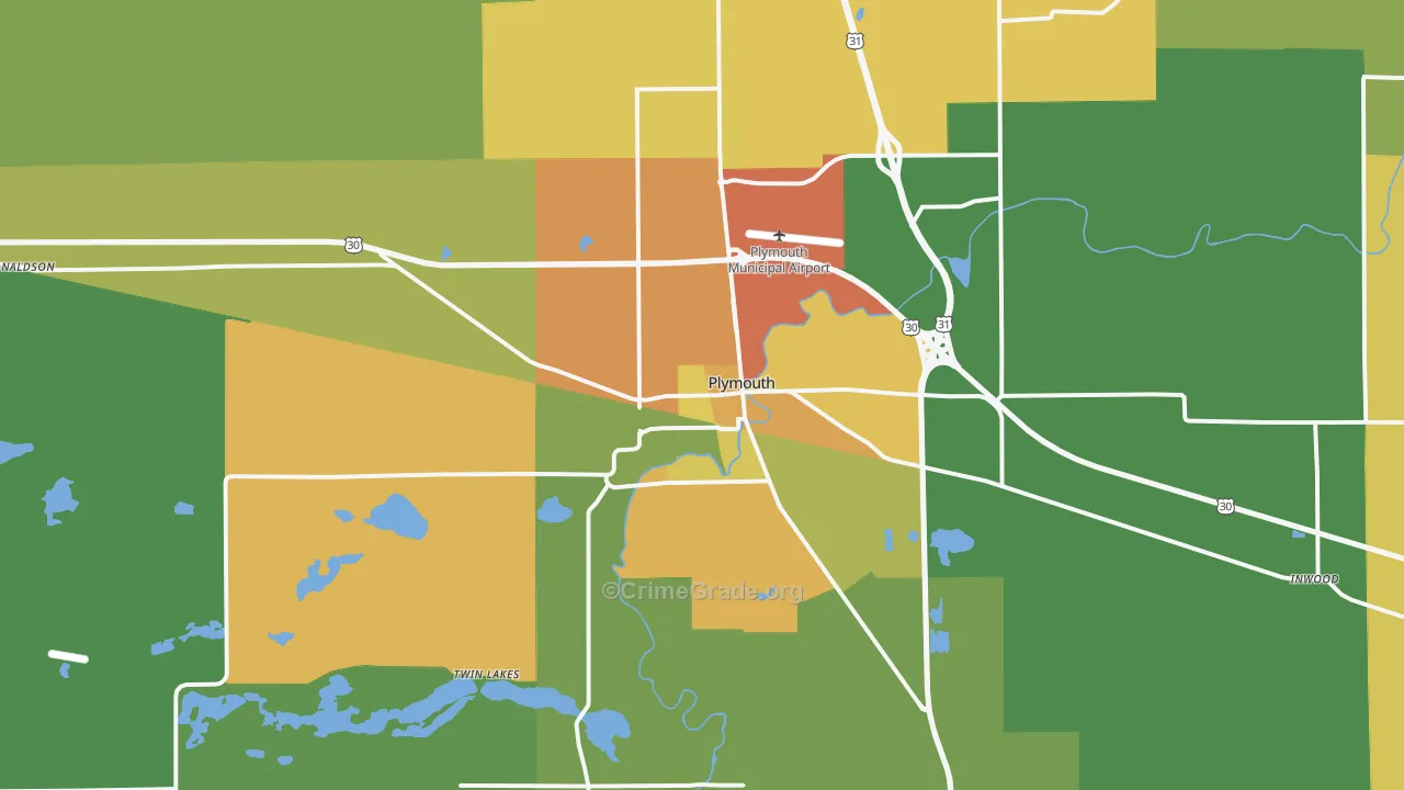 Plymouth, IN Map of Burglary Rates