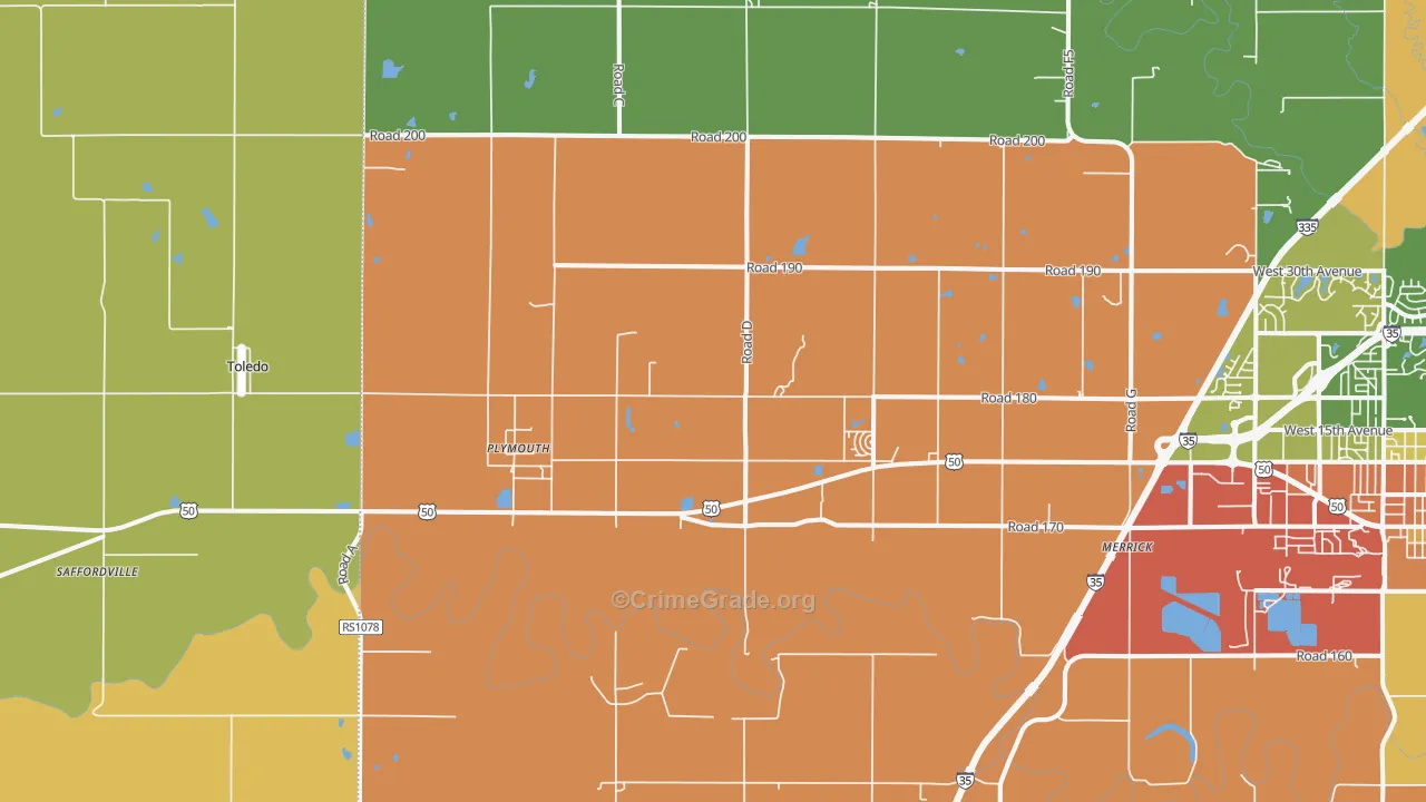 Plymouth, KS Map of Burglary Rates