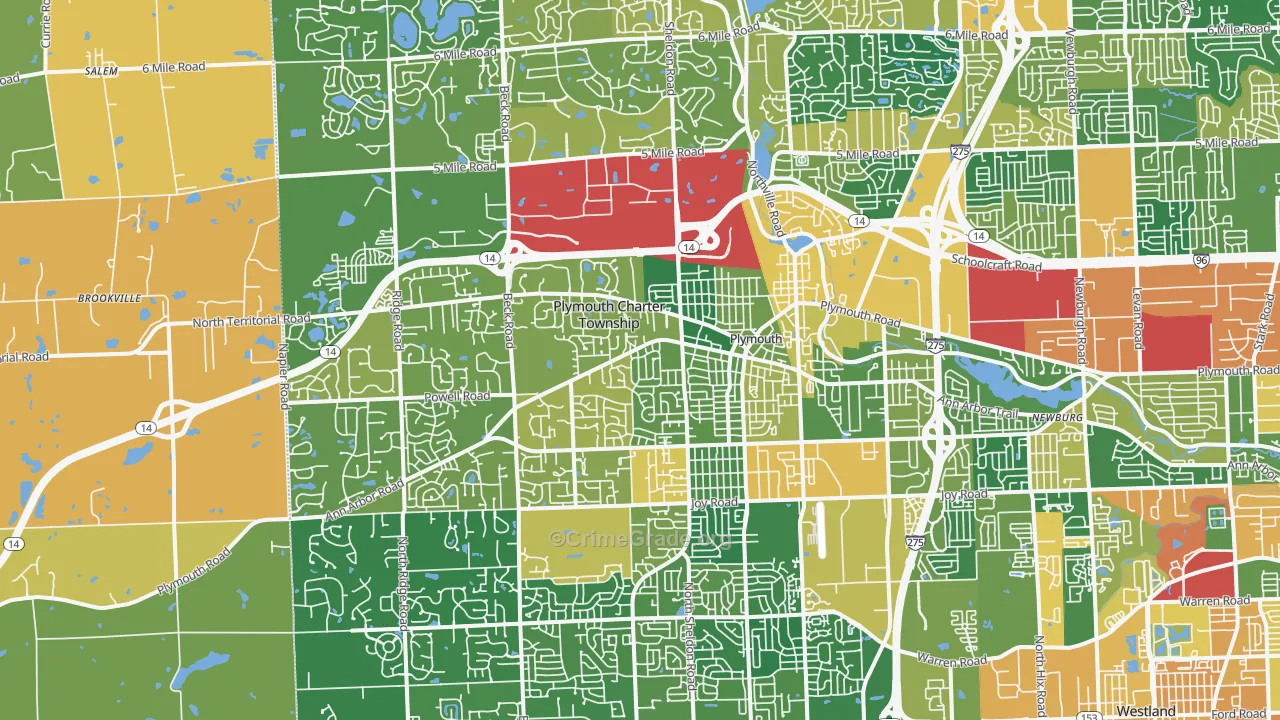 Plymouth, MI Map of Burglary Rates