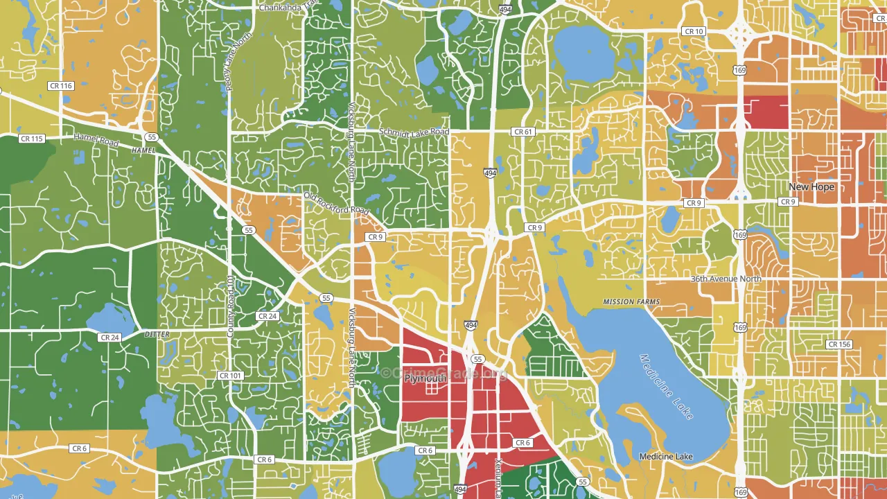 Plymouth, MN Map of Burglary Rates