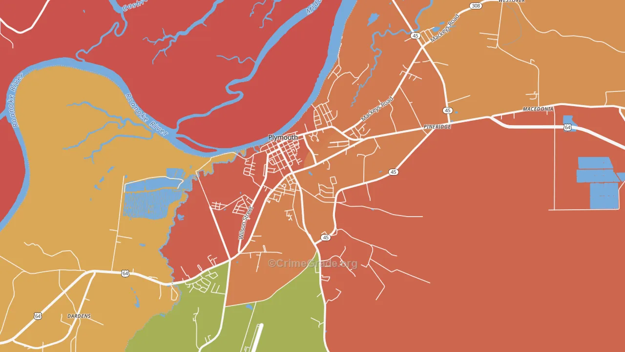 Plymouth, NC Map of Burglary Rates