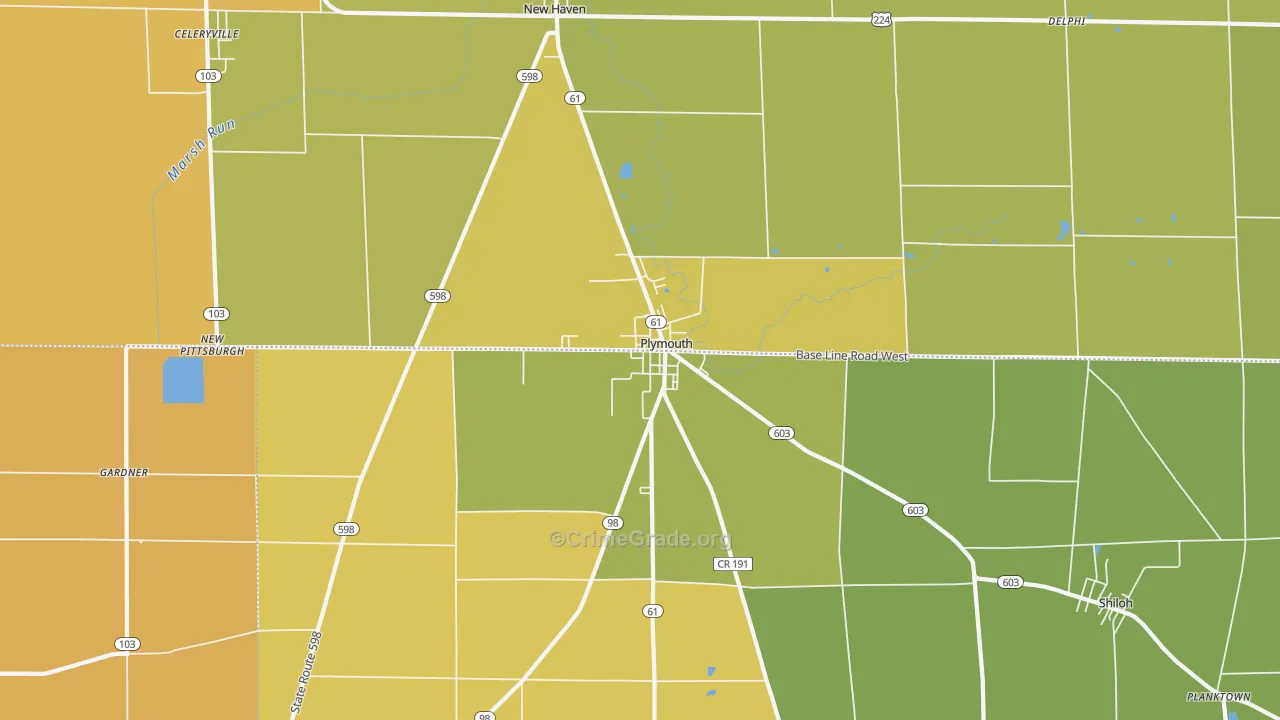 Plymouth, OH Map of Burglary Rates