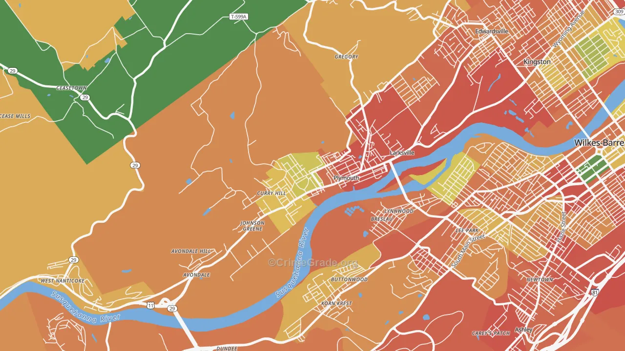 Plymouth, PA Map of Burglary Rates