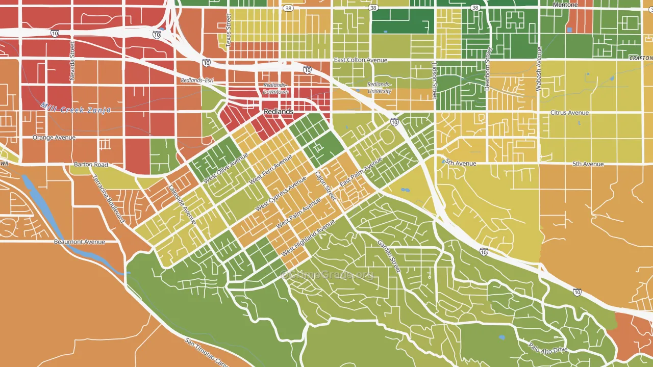 Plymouth Village, Redlands, CA Map of Burglary Rates