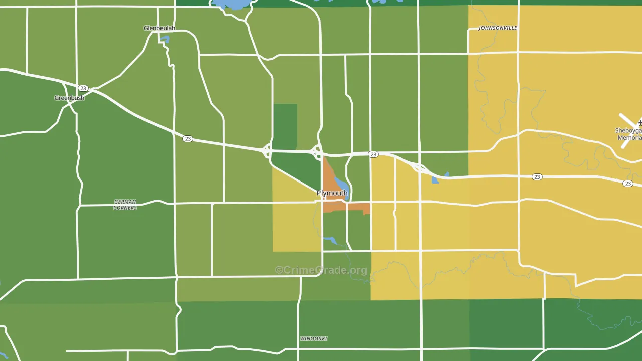 Plymouth, WI Map of Burglary Rates