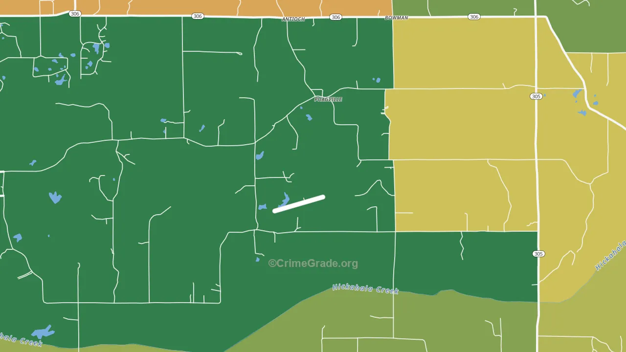 Poagville, MS Map of Burglary Rates