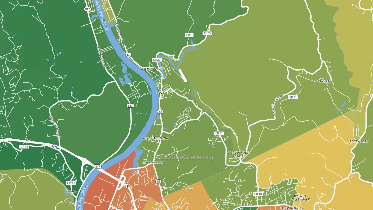 Poca, WV Map of Burglary Rates