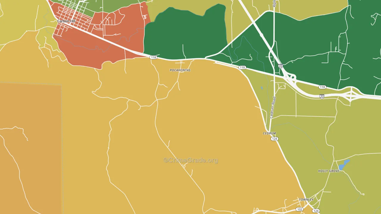 Pocahontas, AL Map of Burglary Rates