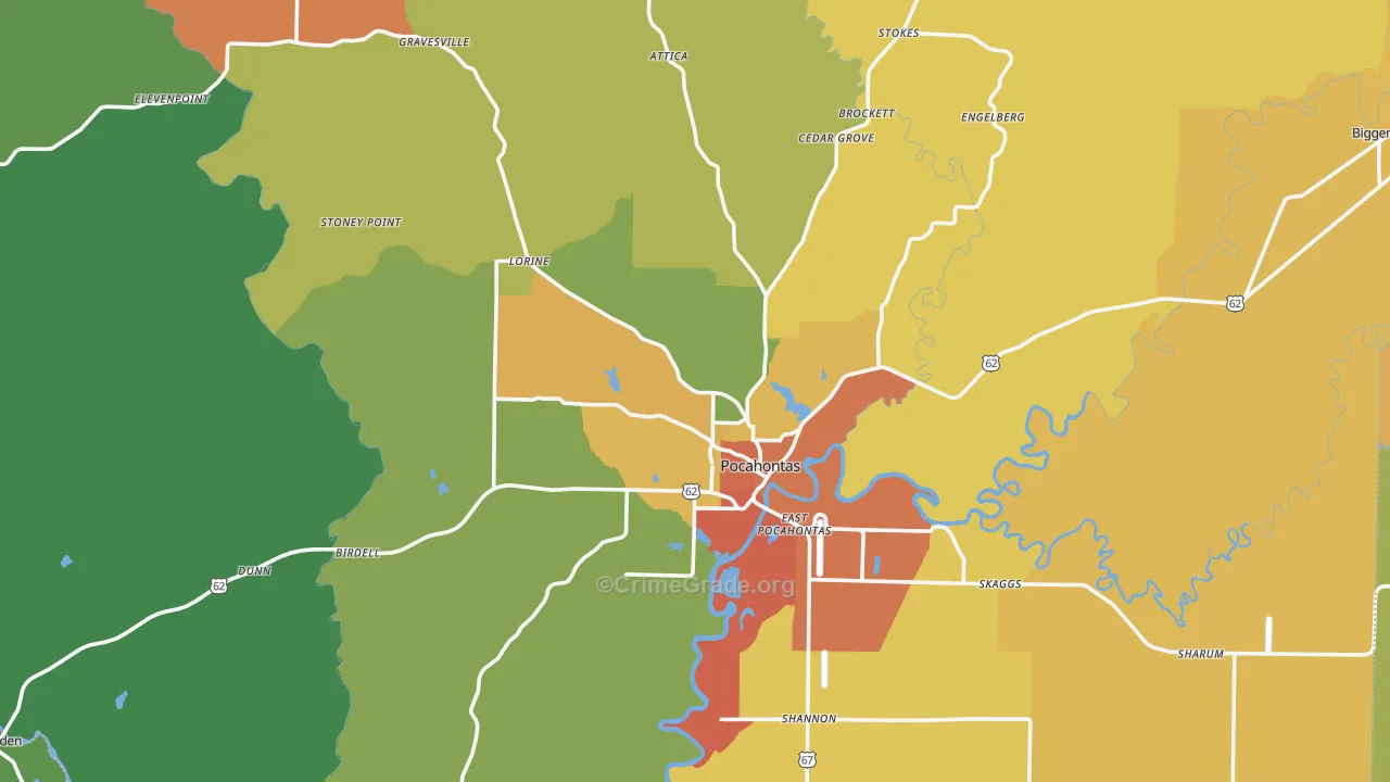 Pocahontas, AR Map of Burglary Rates