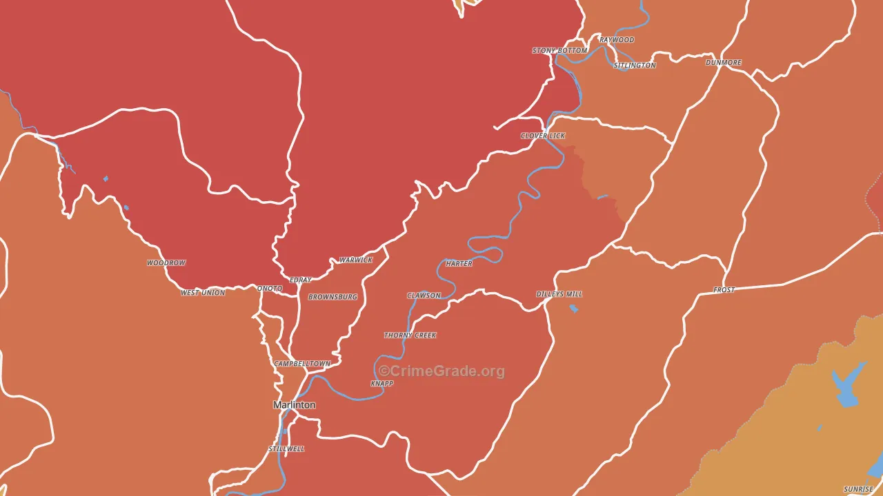 Pocahontas County, WV Map of Burglary Rates