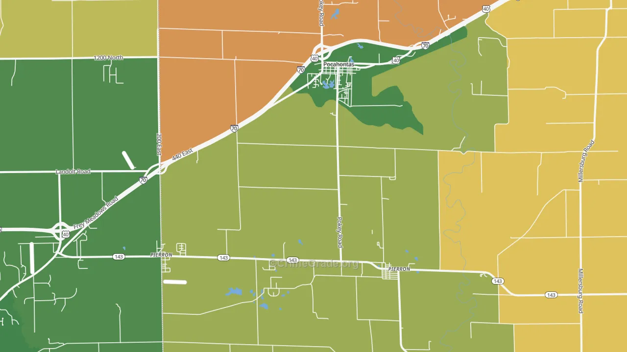 Pocahontas, IL Map of Burglary Rates