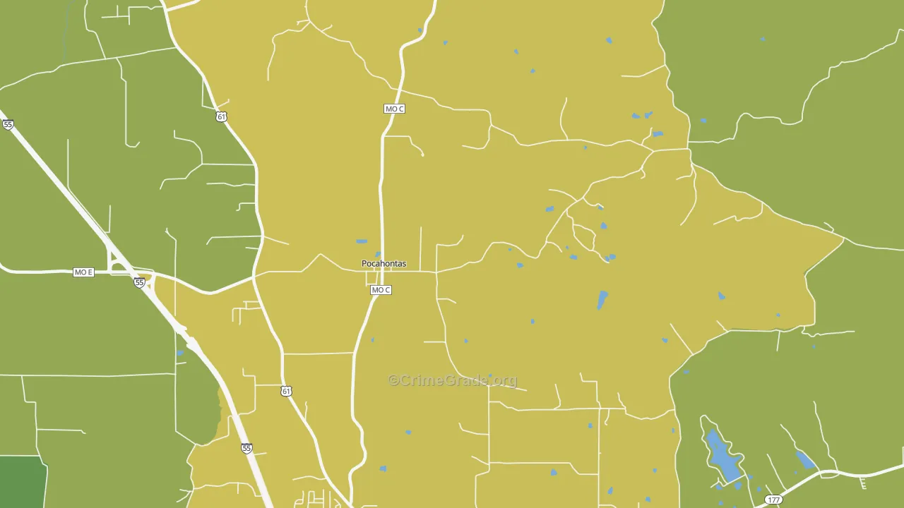 Pocahontas, MO Map of Burglary Rates