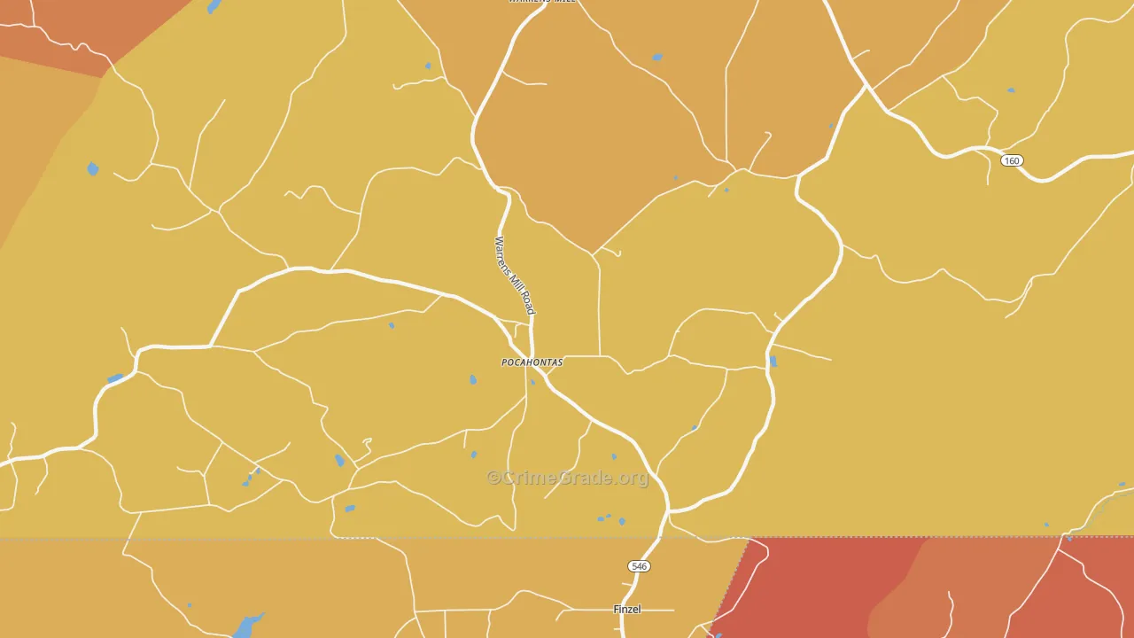 Pocahontas, PA Map of Burglary Rates