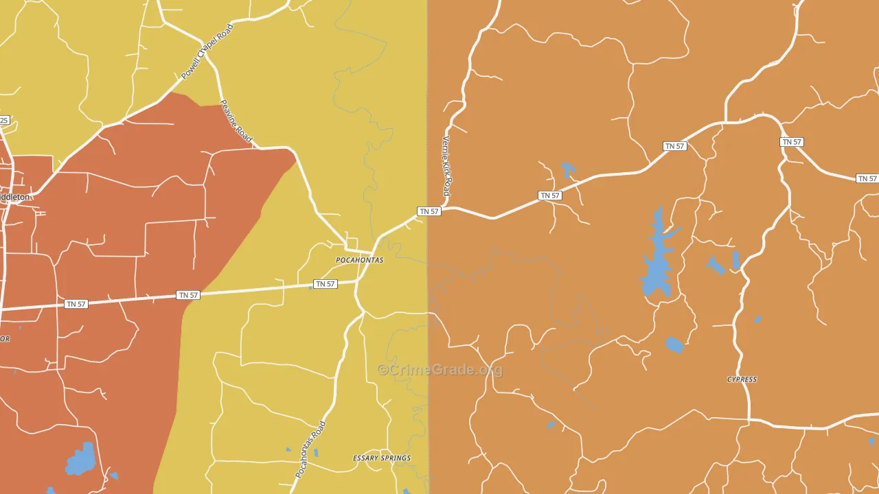 Pocahontas, TN Map of Burglary Rates