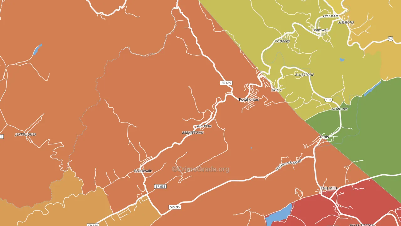 Pocahontas, VA Map of Burglary Rates