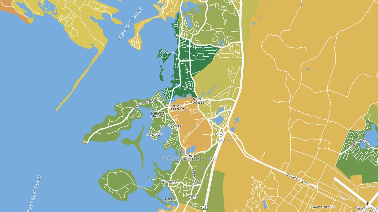Pocasset, MA Map of Burglary Rates