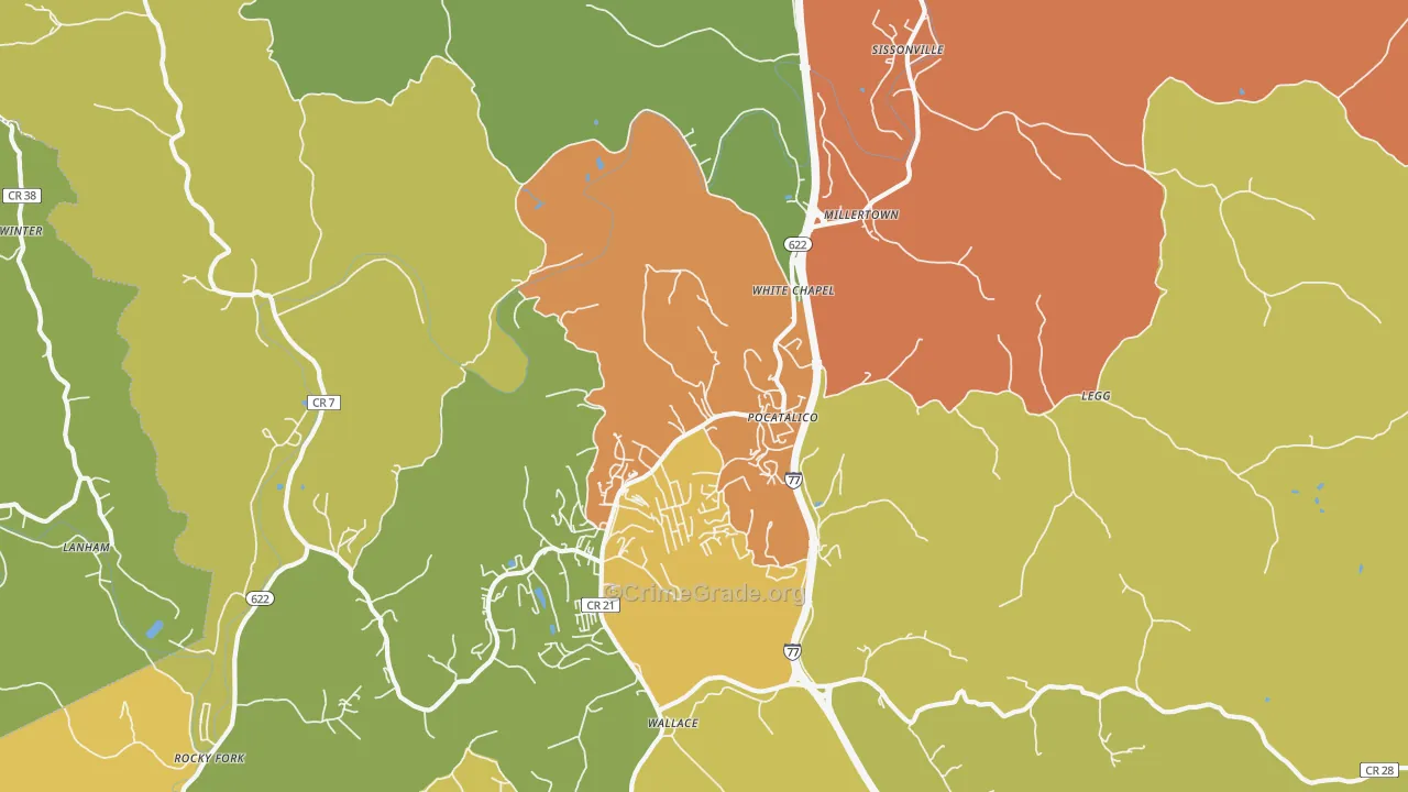 Pocatalico, WV Map of Burglary Rates