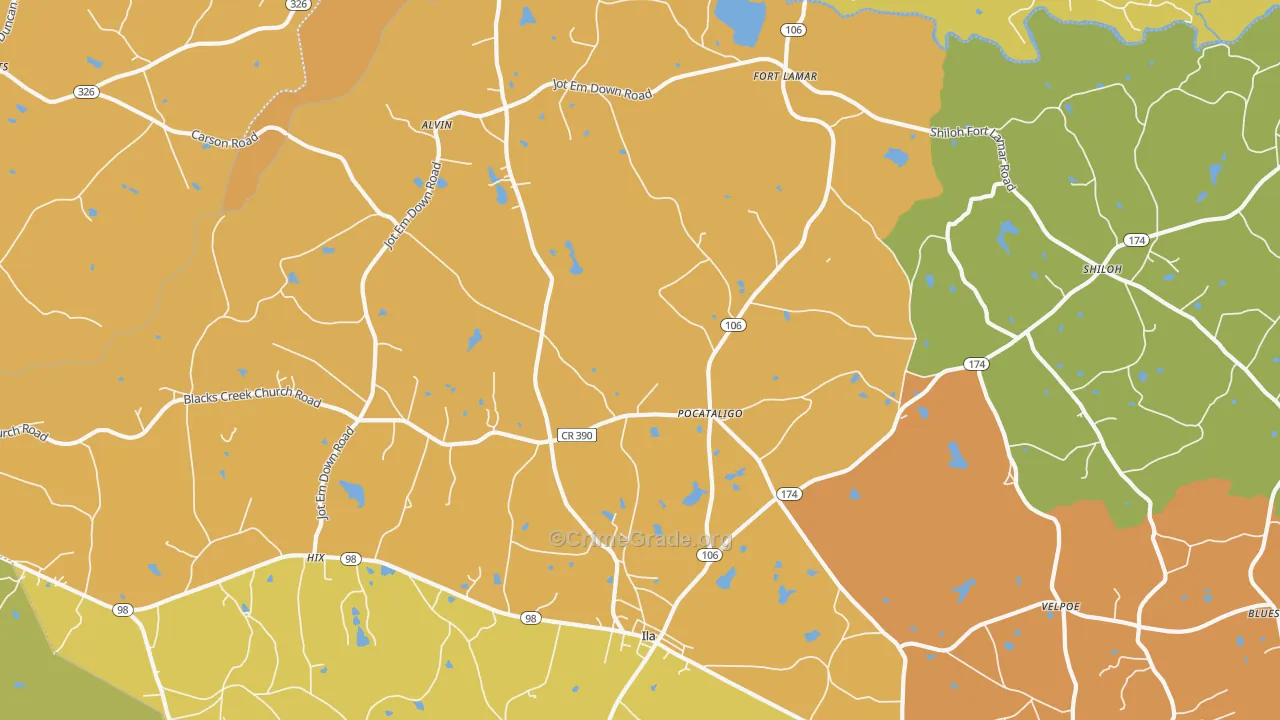 Pocataligo, GA Map of Burglary Rates
