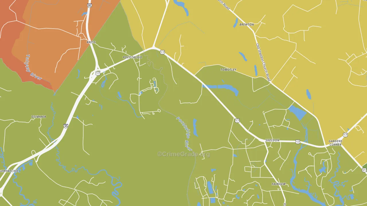 Pocataligo, SC Map of Burglary Rates
