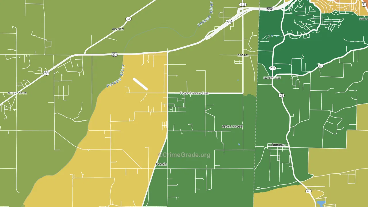 Pocola, OK Map of Burglary Rates