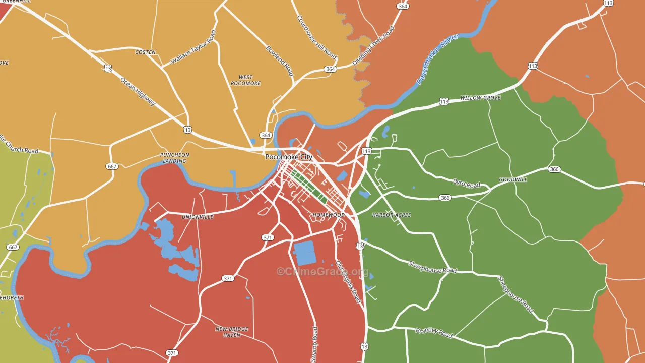 Pocomoke City, MD Map of Burglary Rates