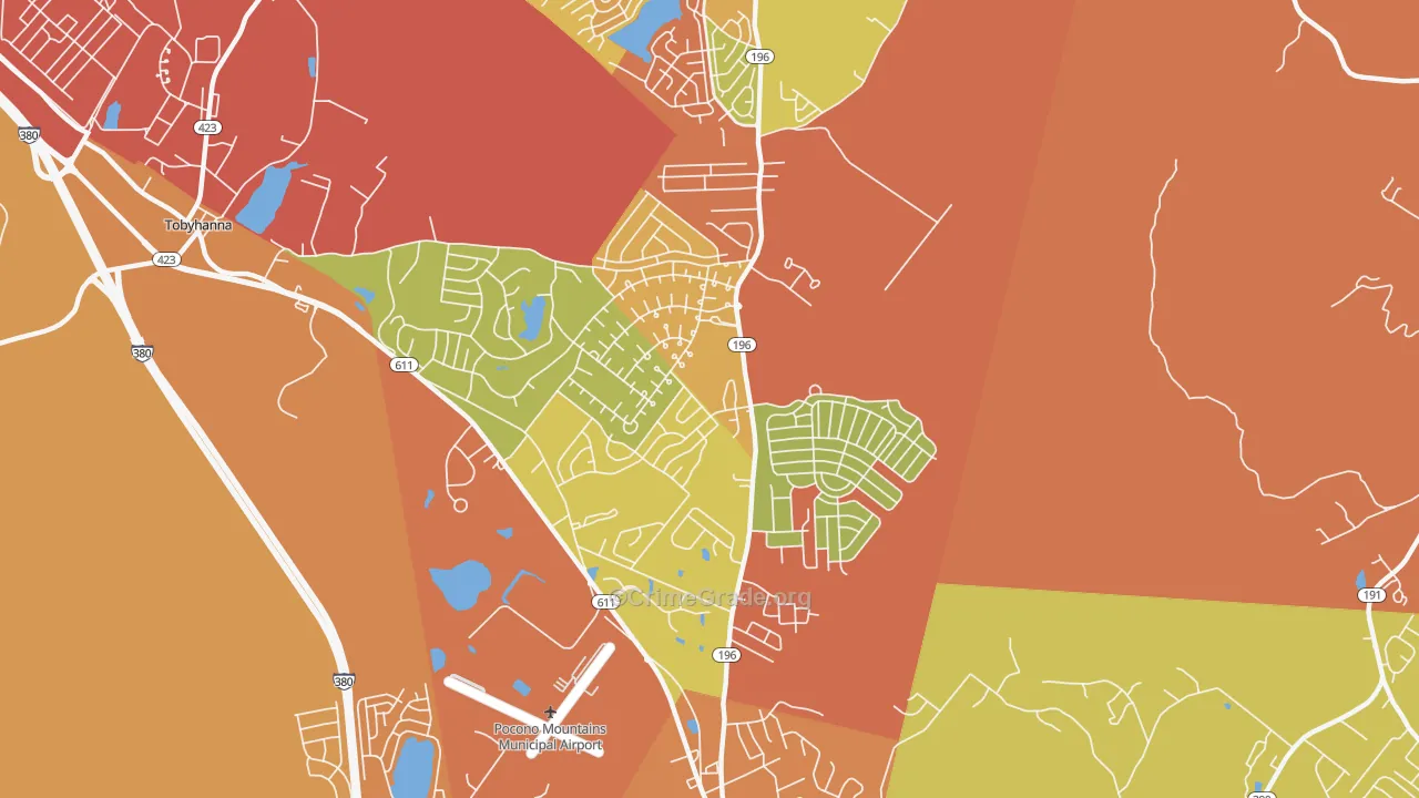 Pocono Farms, Tobyhanna, PA Map of Burglary Rates