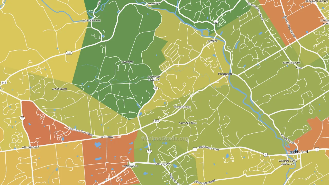 Pocopson, PA Map of Burglary Rates