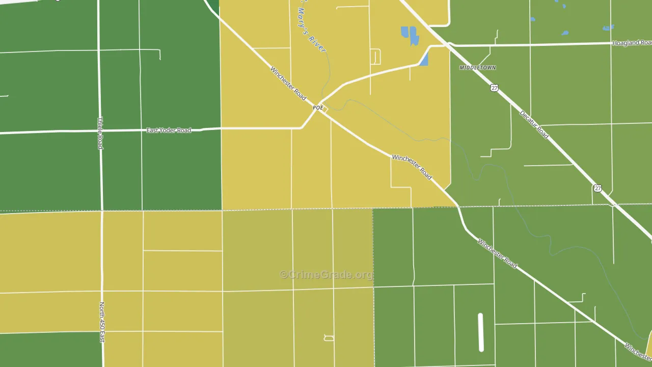 Poe, IN Map of Burglary Rates