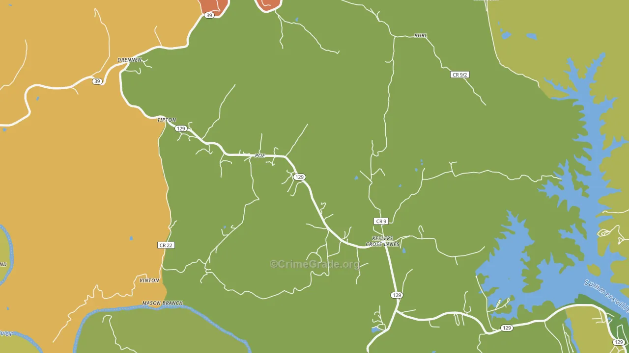 Poe, WV Map of Burglary Rates