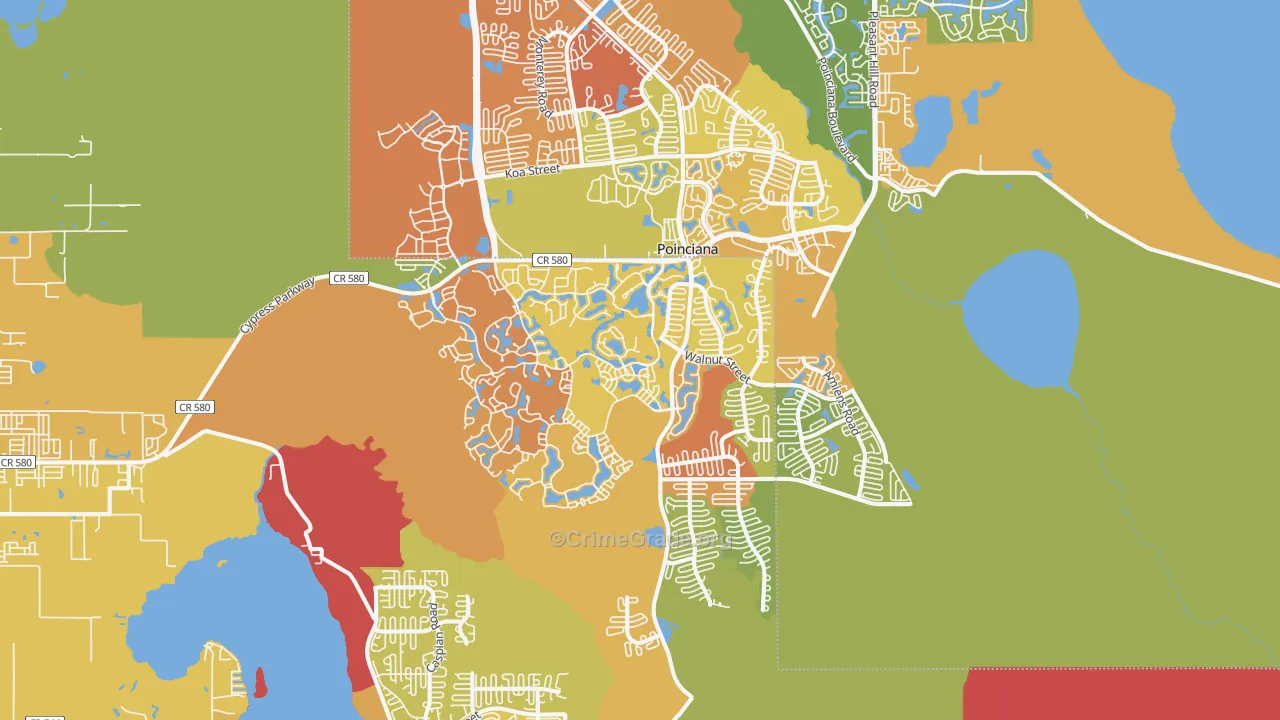 Poinciana, FL Map of Burglary Rates