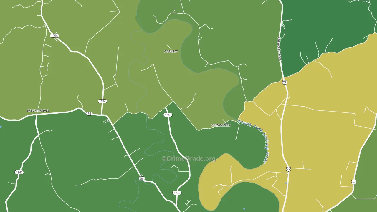 Poindexter, KY Map of Burglary Rates