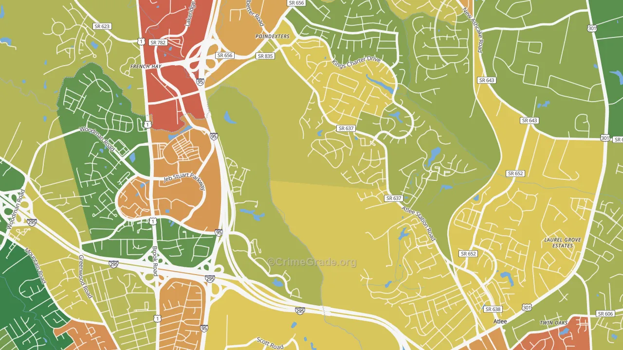 Poindexters, VA Map of Burglary Rates