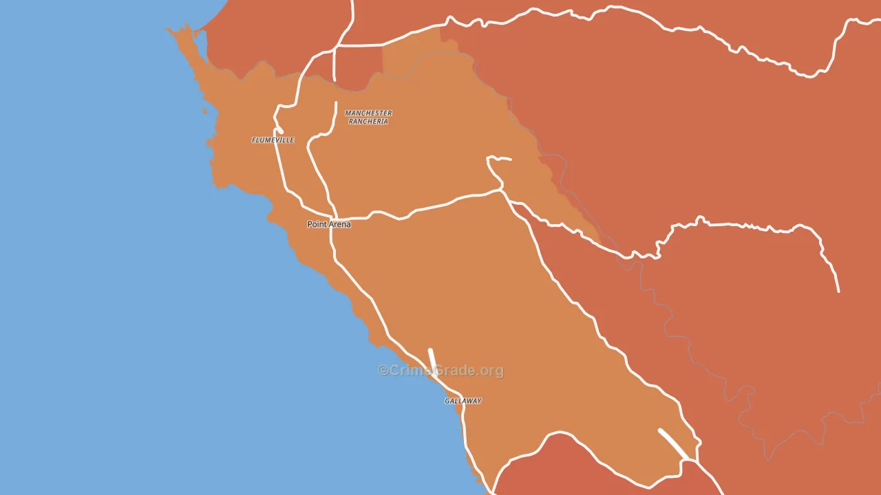 Point Arena, CA Map of Burglary Rates
