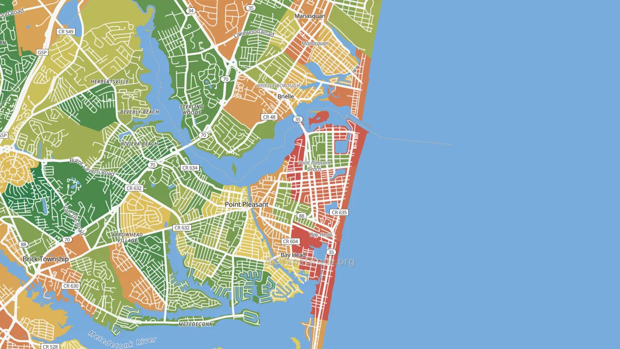 Point Pleasant Beach, NJ Map of Burglary Rates