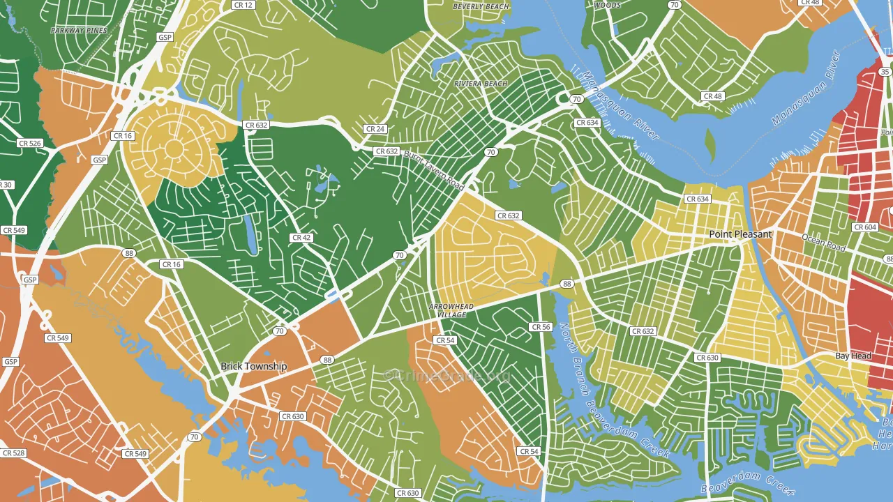 Point Pleasant Manor, Brick, NJ Map of Burglary Rates